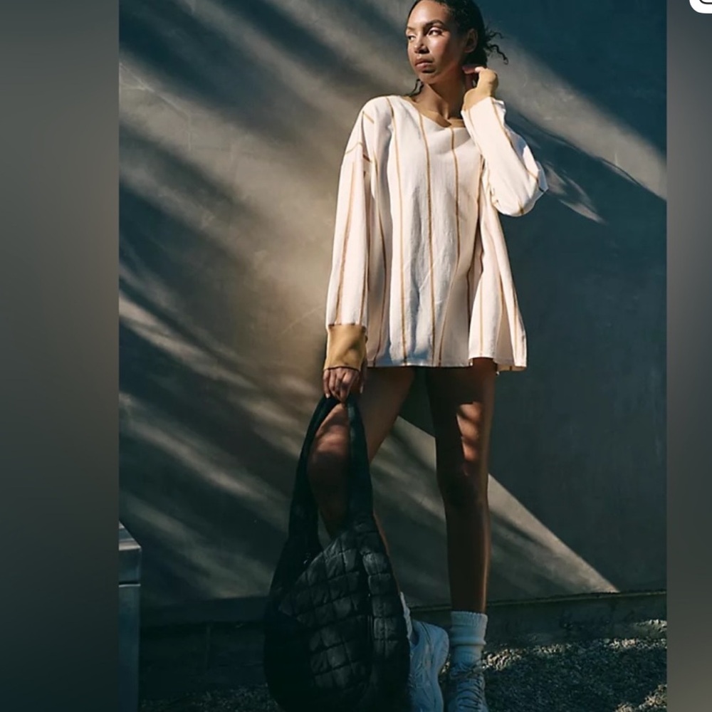 Free People Cream and Tan Striped Tunic